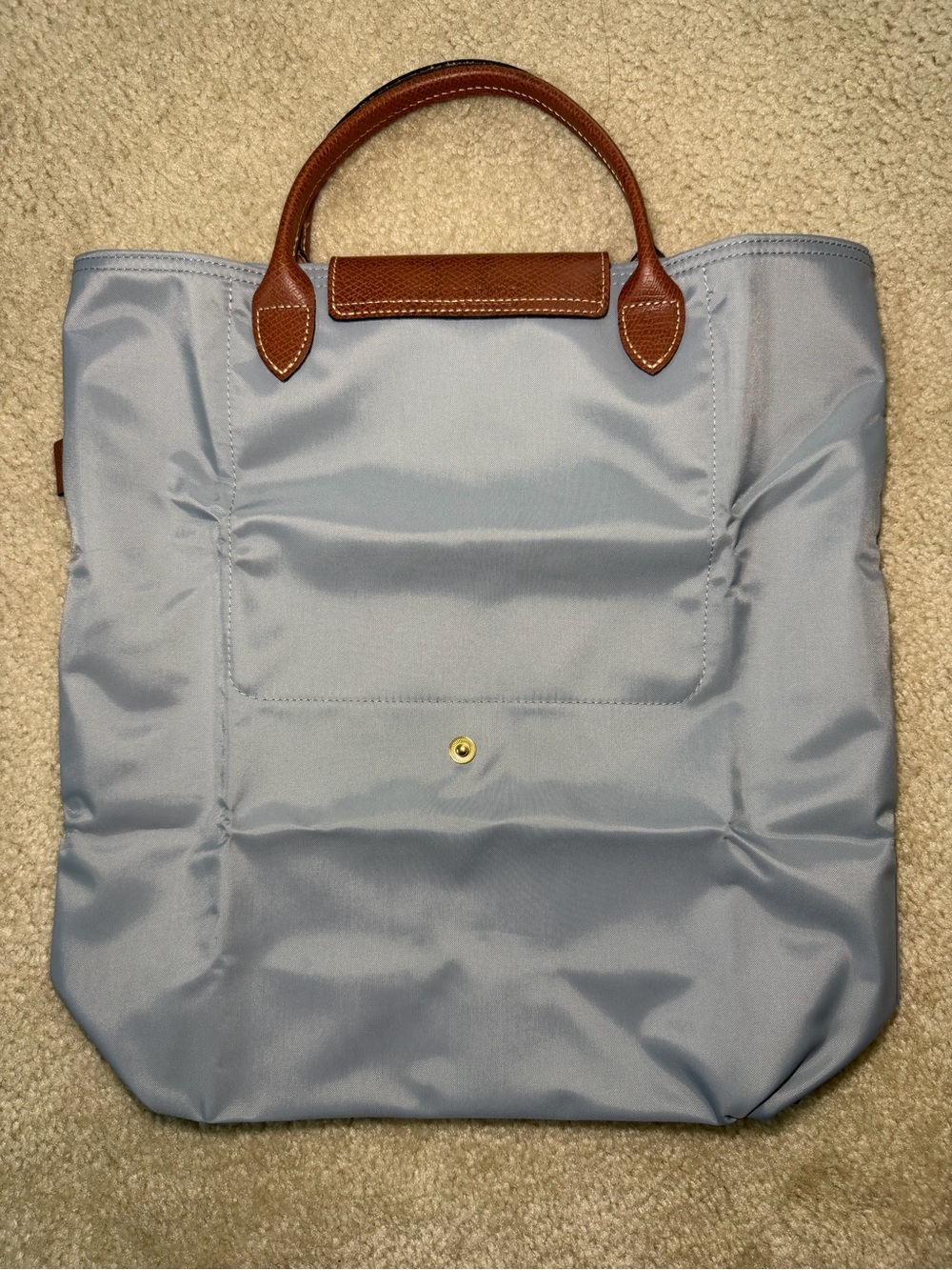 Longchamp Le Pliage Women's Tote Bag in Light Blue with Brown Trim - Picture 4 of 12
